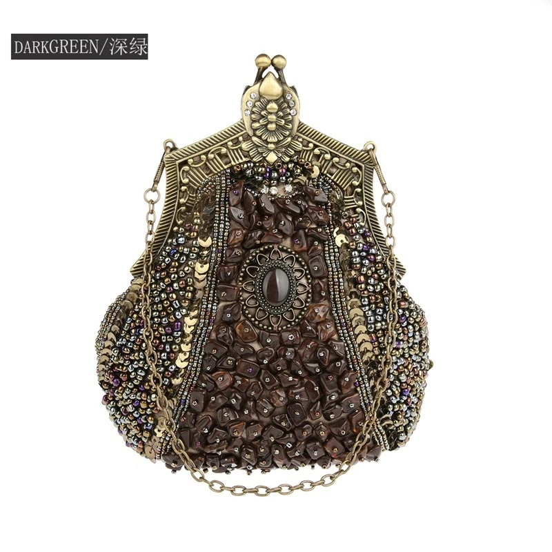 Vintage Beaded Stone Evening Clutch Bag - Color 3